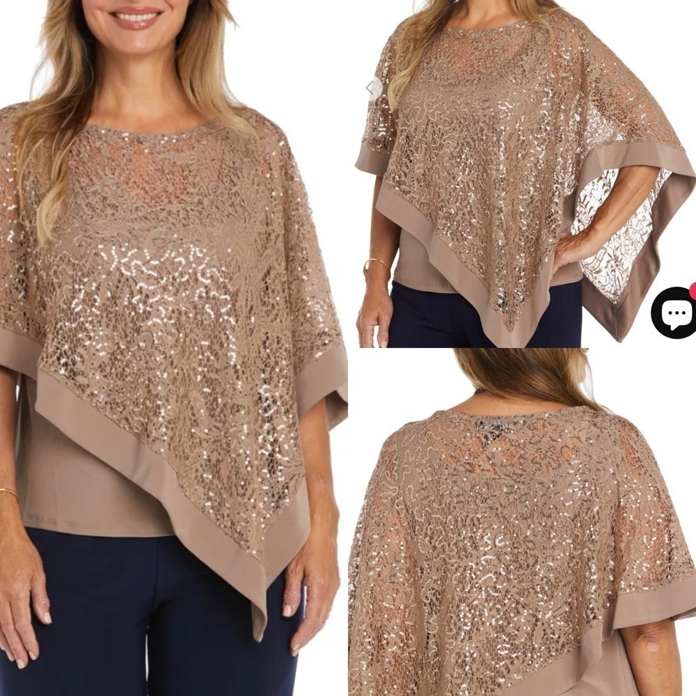 R & M‎ RICHARDS Sequined Lace Poncho Top